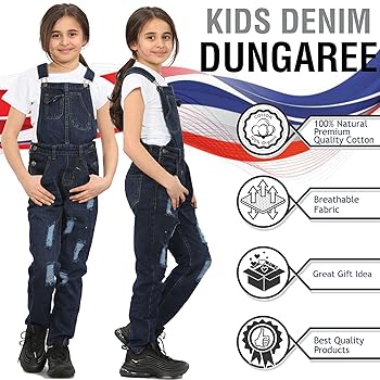 Amazon.com: Kids Girls Denim Dungaree Full Length Ripped